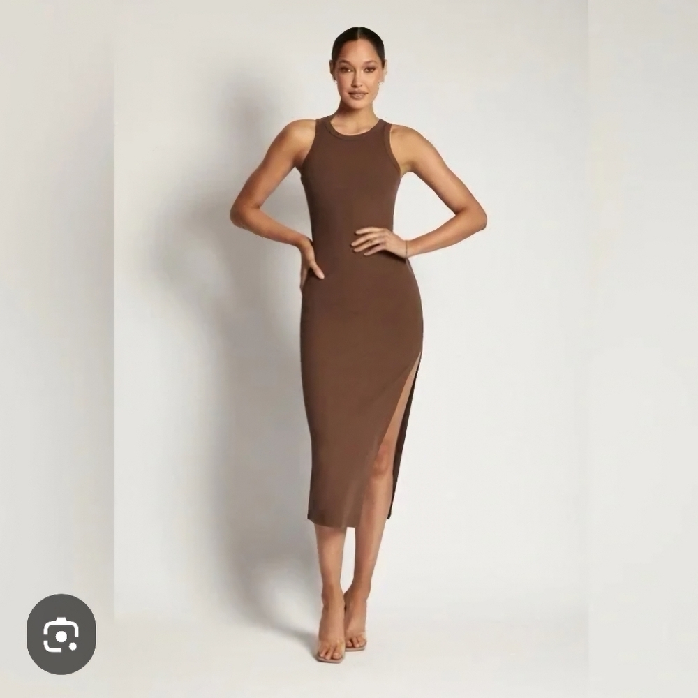 NWT Meshki Viola Ribbed Racer Back Tank Maxi Dress Brown Womens Size Small